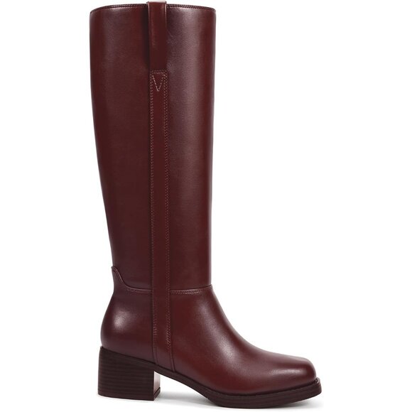 Women’s Burgundy 2 Knee High Chunky Block Heel Square Toe Side Zipper Tall Boots - Picture 4 of 6
